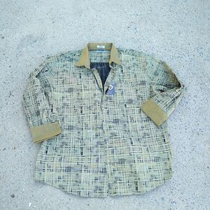 Fratello French Cuff Dress Shirt 20.5 36/37 Black Mustard Pattern NWT 100% Cotto